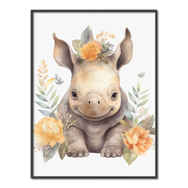 Mládě nosorožce v květinách