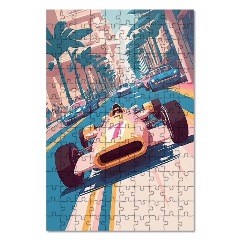 Dřevěné puzzle Retro závodní auto