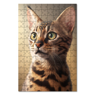 Dřevěné puzzle Bengálská kočka akvarel