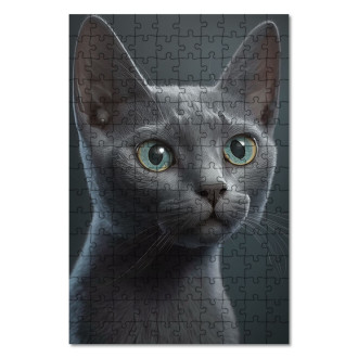 Dřevěné puzzle Ruská modrá kočka akvarel