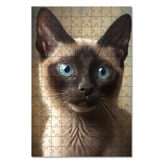 Dřevěné puzzle Siamská kočka akvarel