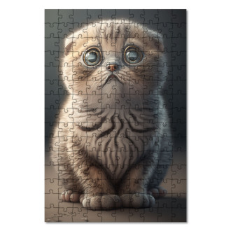 Dřevěné puzzle Skotská klapouchá kočka akvarel