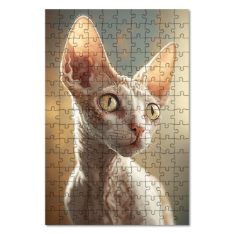 Dřevěné puzzle Cornish Rex kočka akvarel