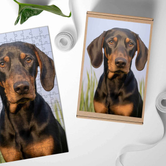 Dřevěné puzzle Black and Tan Coonhound realistic