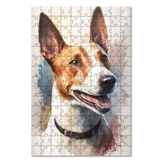 Dřevěné puzzle Basenji akvarel