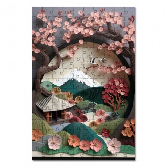 Dřevěné puzzle Papírová krajina - sakury