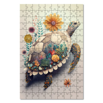 Dřevěné puzzle Květinová želva