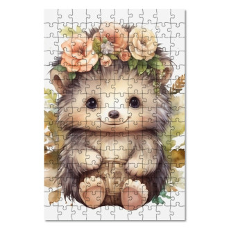 Dřevěné puzzle Mládě ježka v květinách