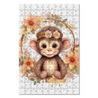 Dřevěné puzzle Mládě opičky v květinách