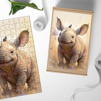 Dřevěné puzzle Akvarelový nosorožec