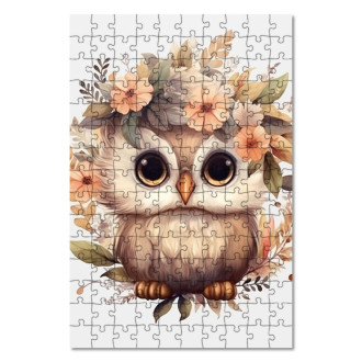 Dřevěné puzzle Mládě sovy v květinách