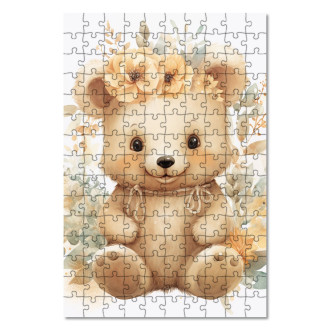 Dřevěné puzzle Mládě medvěda v květinách