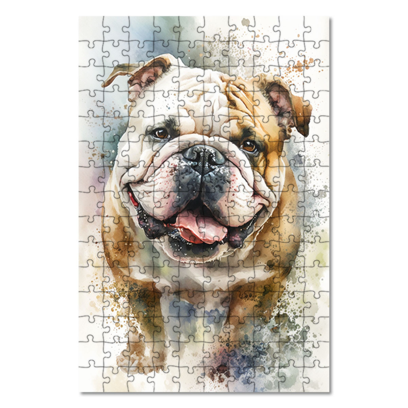 Dřevěné puzzle Buldok akvarel
