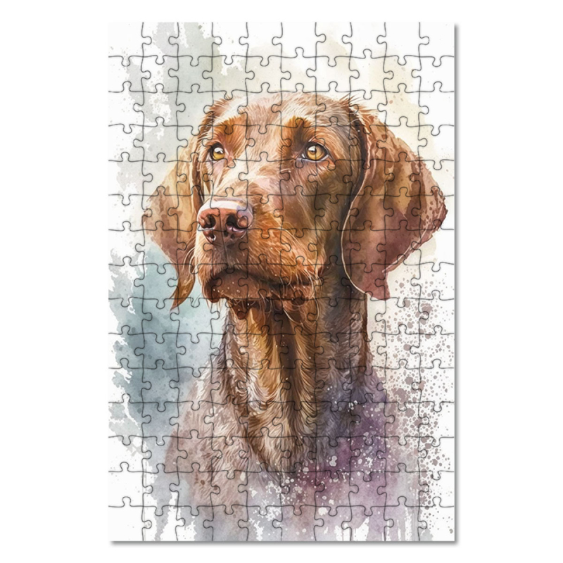 Dřevěné puzzle Wirehaired Vizsla akvarel