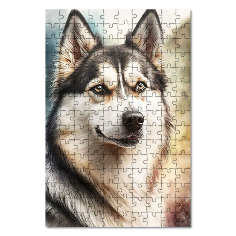 Dřevěné puzzle Sibiřský husky akvarel
