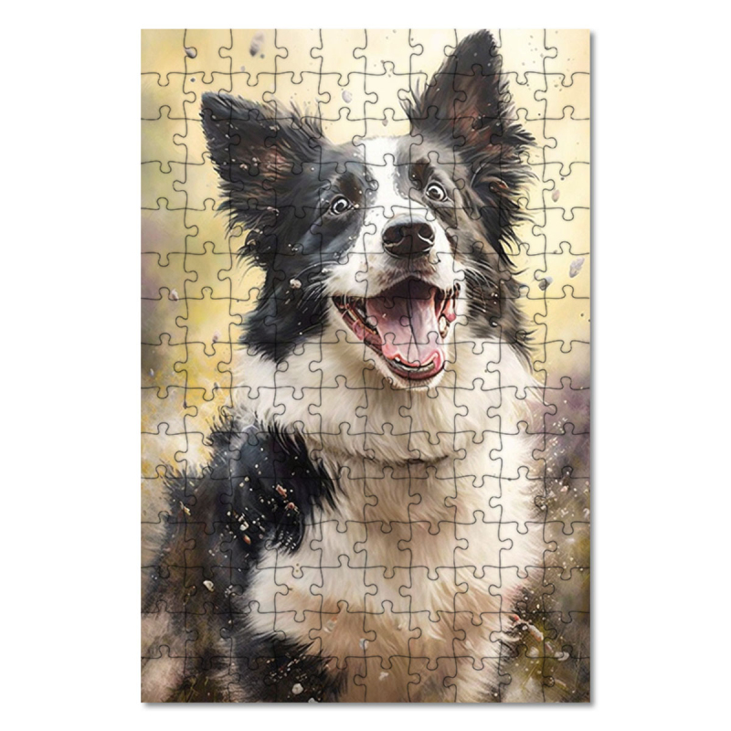 Dřevěné puzzle Border kolie akvarel