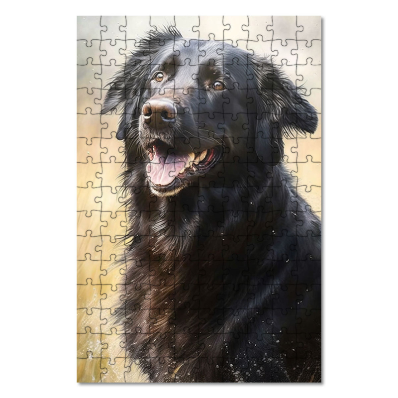 Dřevěné puzzle Flat Coated Retrívr akvarel
