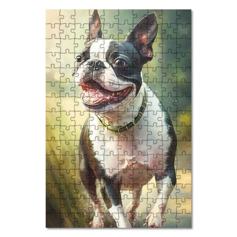 Dřevěné puzzle Bostonský teriér akvarel