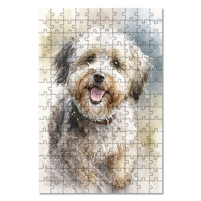 Dřevěné puzzle Dandie Dinmont teriér akvarel