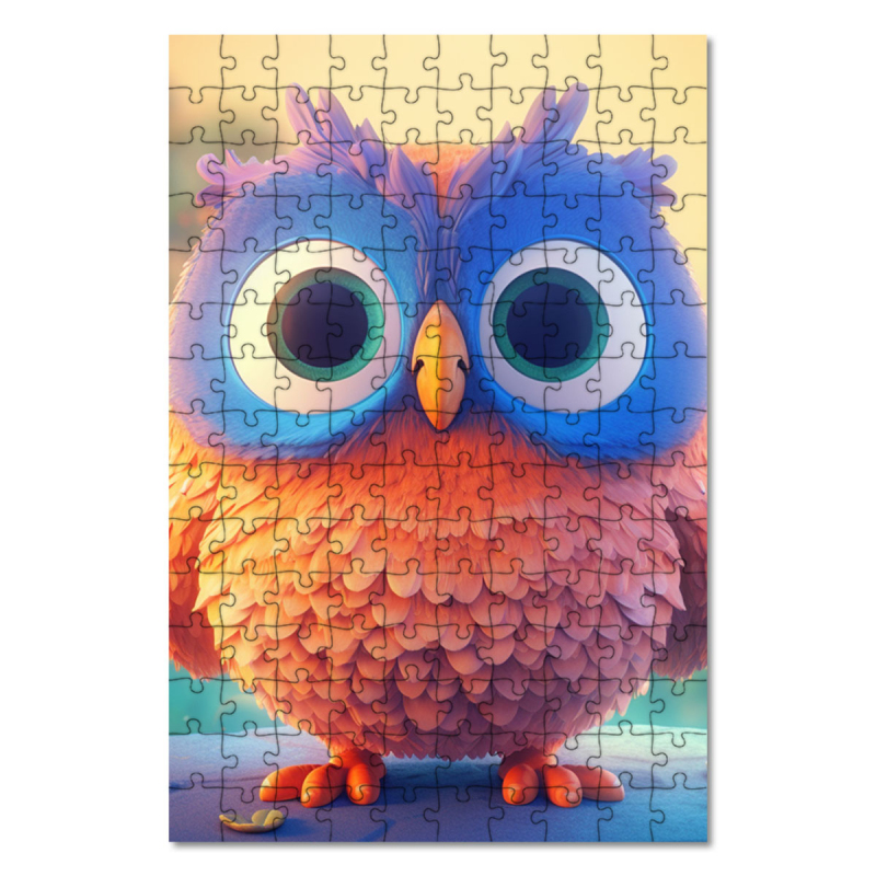Dřevěné puzzle Roztomilá animovaná sova 1