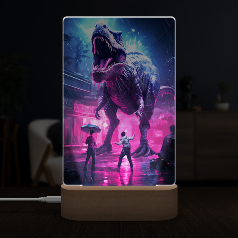 Lampa dinosaurus v dešti neonové barvy