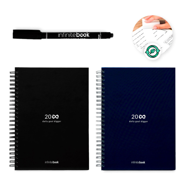 STARTER KIT INFINITE PLANNER A5. Sada obsahuje "nekonečný deník", čistící sadu, fix a držák na popisovače