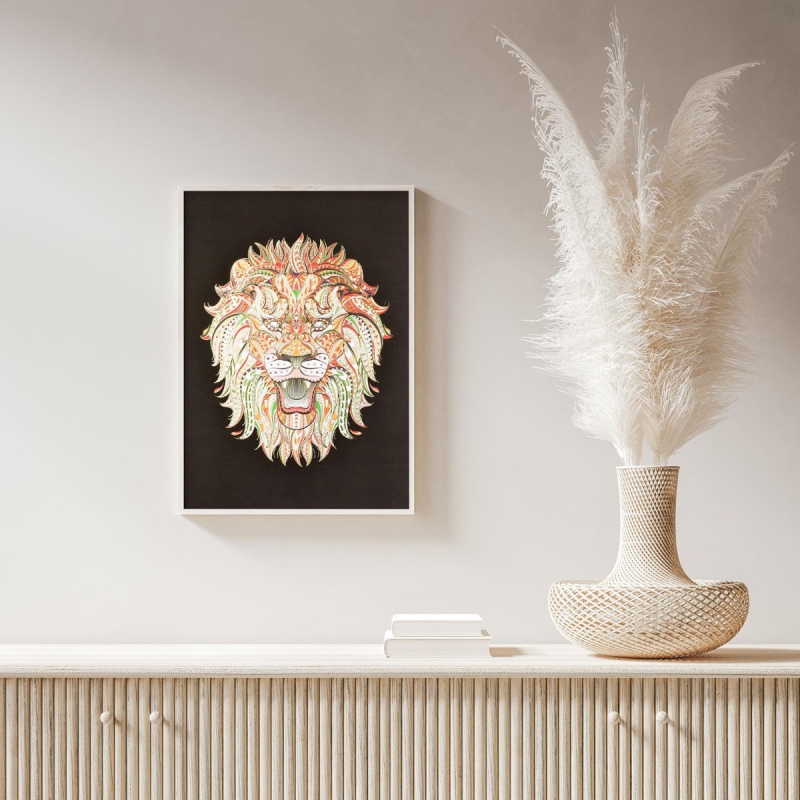 Vzorovaná Hlava Lva 3D Zlatý Plakát