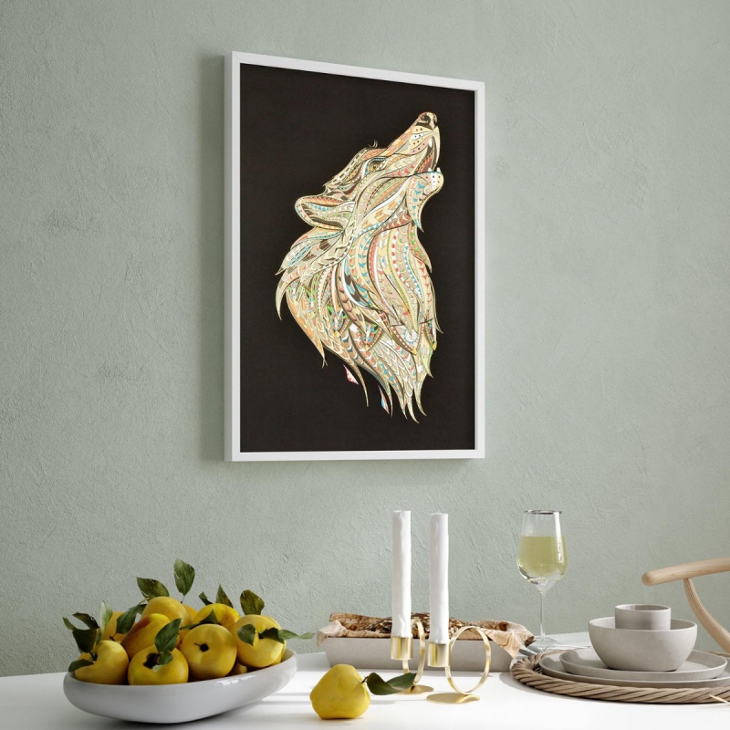 Vzorovaná Hlava Vlka 2 3D Zlatý Plakát