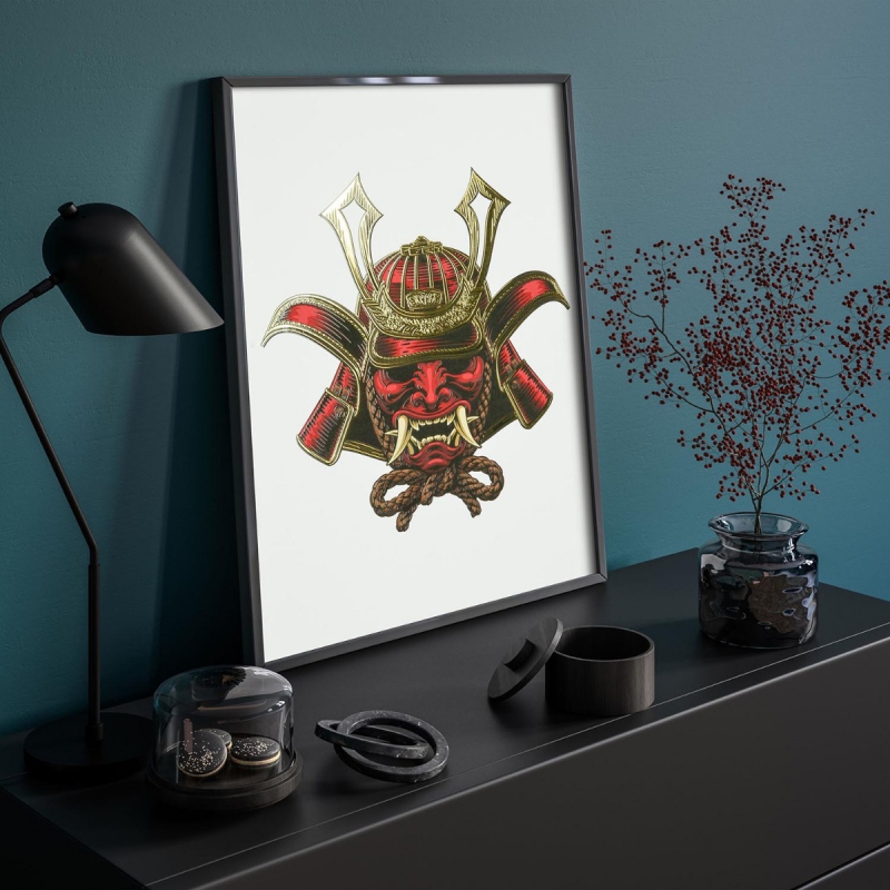 Samurajská přilba 3D Zlatý Plakát