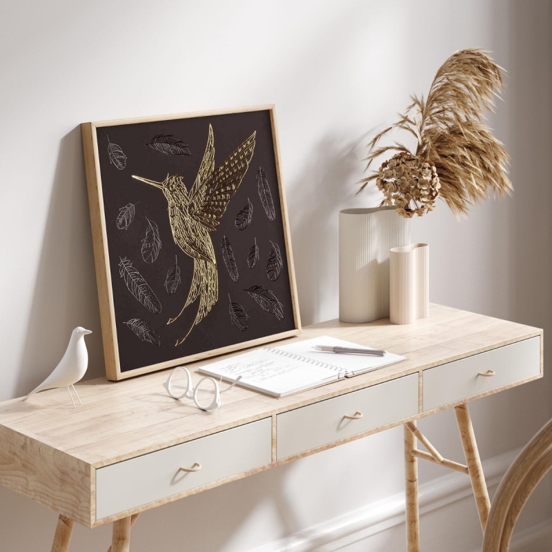 Zlatý kolibřík 2 3D Zlatý Plakát