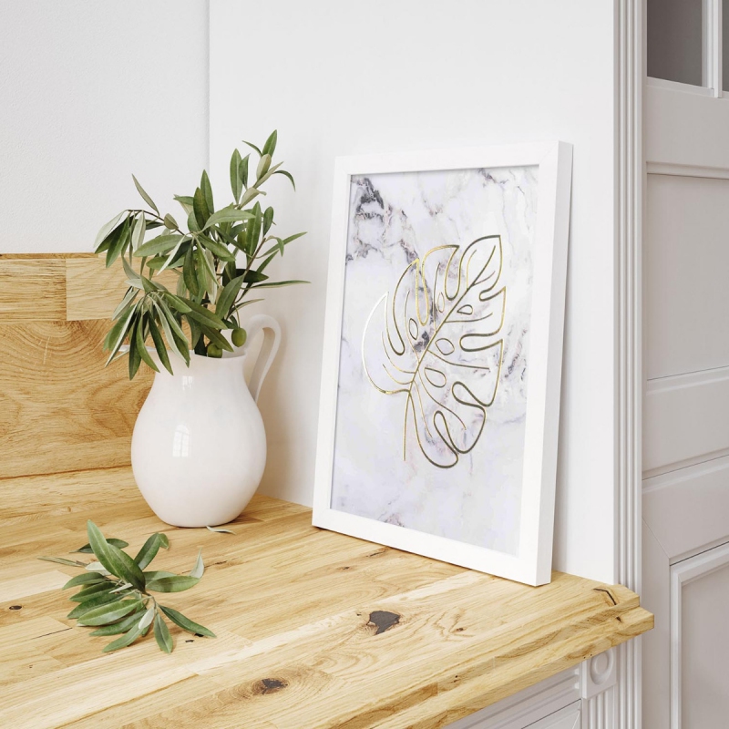 Minimalistický list 2 3D Zlatý Plakát