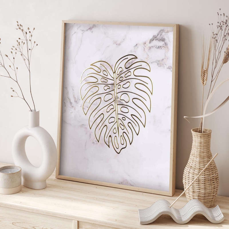 Minimalistický list 4 3D Zlatý Plakát