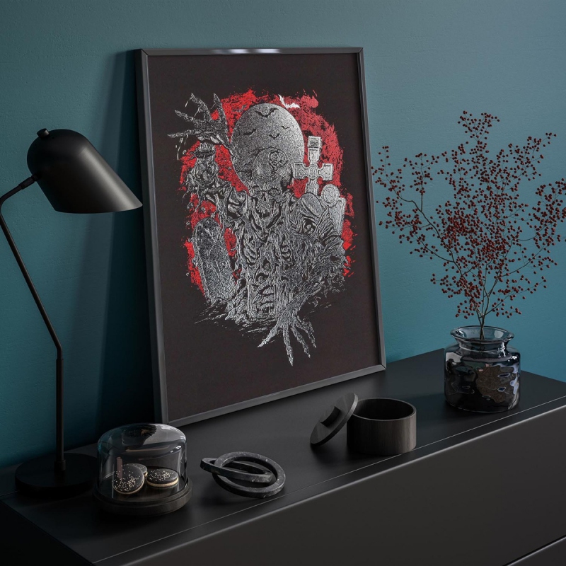 Zombie vstává z hrobu 3D Stříbrný Plakát