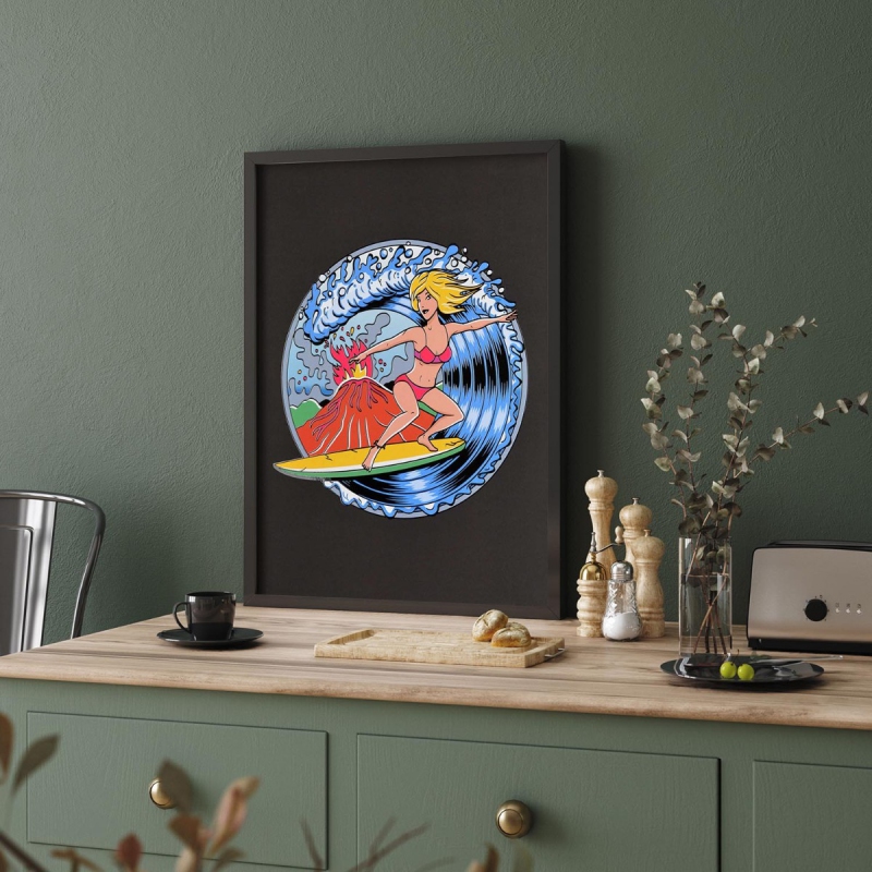 Serfující dívka 3D Plakát