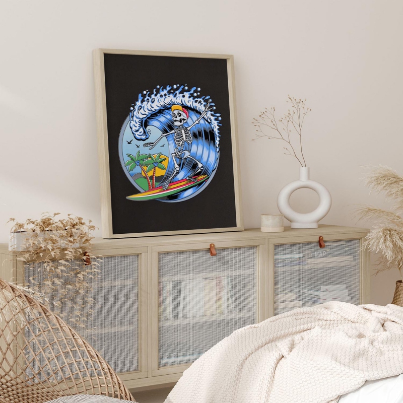 Serfující kostlivec 3D Plakát