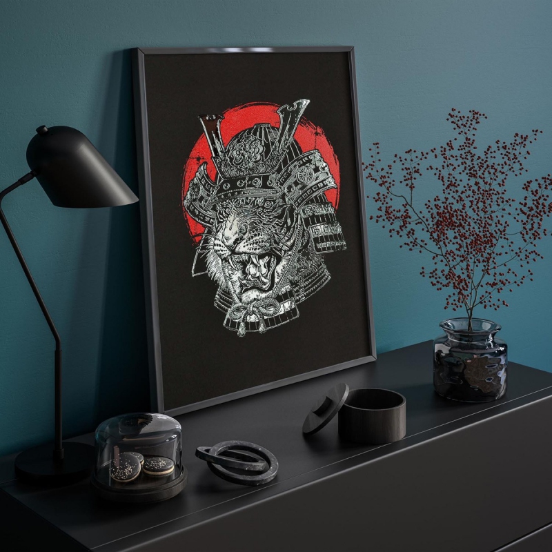 Tygr samuraj 3D Stříbrný Plakát