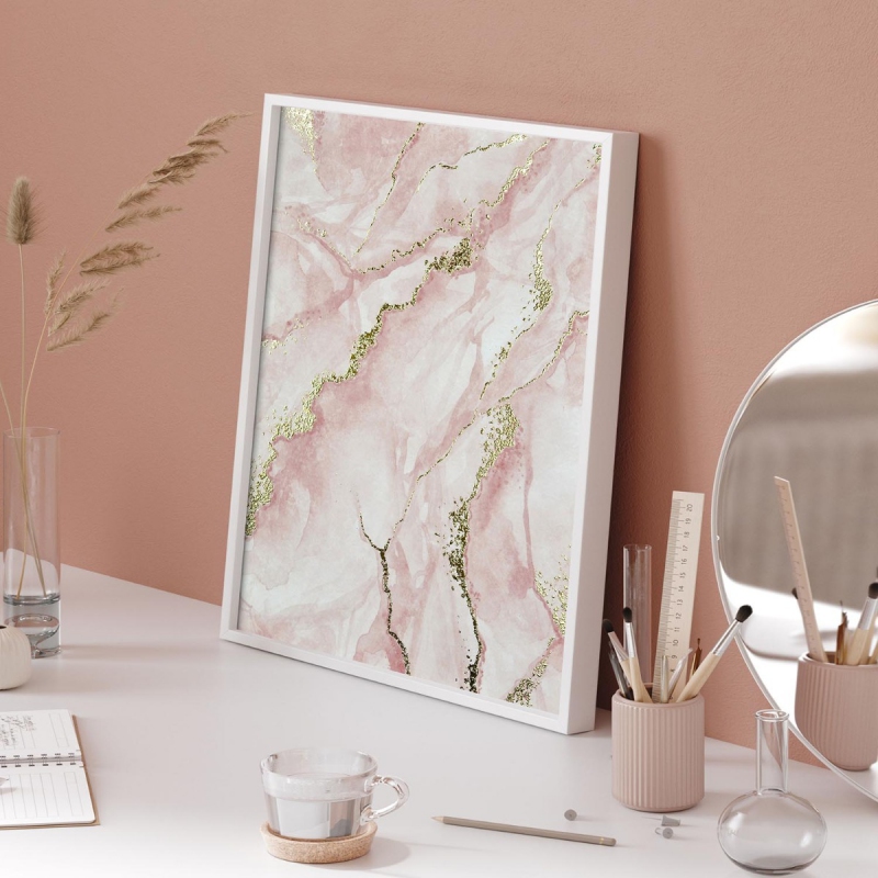 Mramor růžový 7 3D Zlatý Plakát