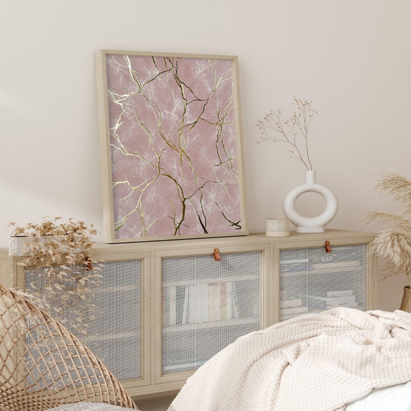 Mramor růžový 10 3D Zlatý Plakát