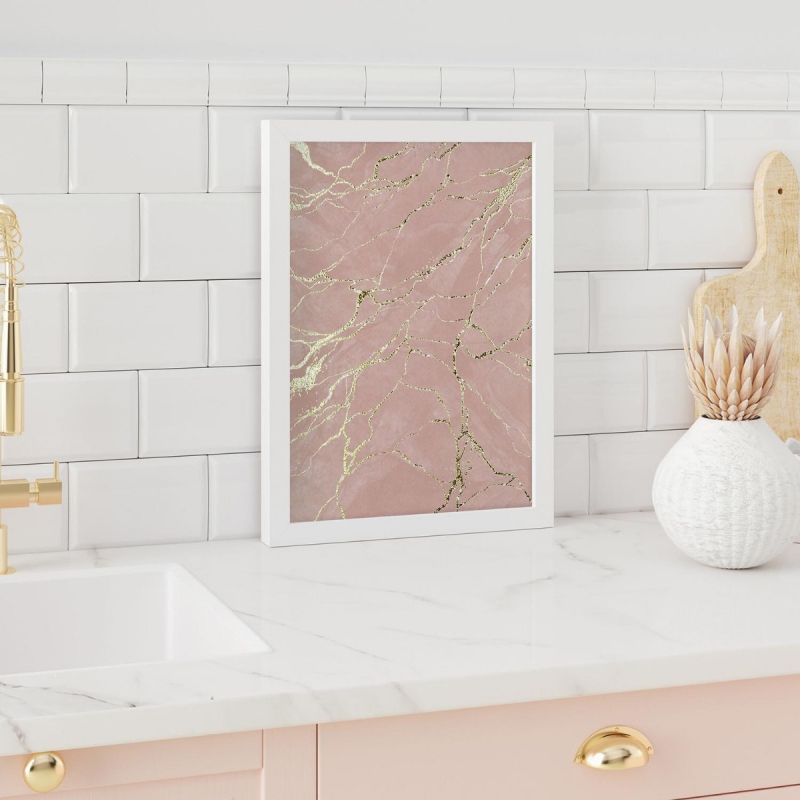 Mramor růžový 12 3D Zlatý Plakát
