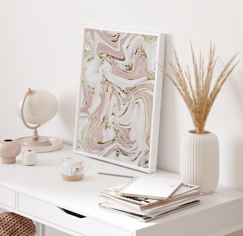 Mramor růžový 15 3D Zlatý Plakát