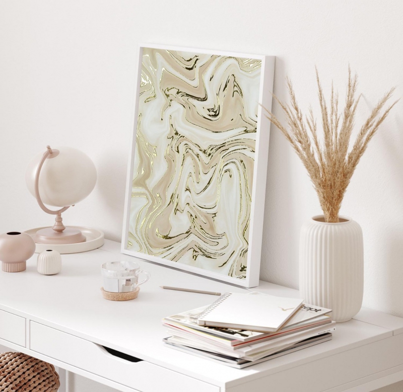 Mramor Béžový 15 3D Zlatý Plakát