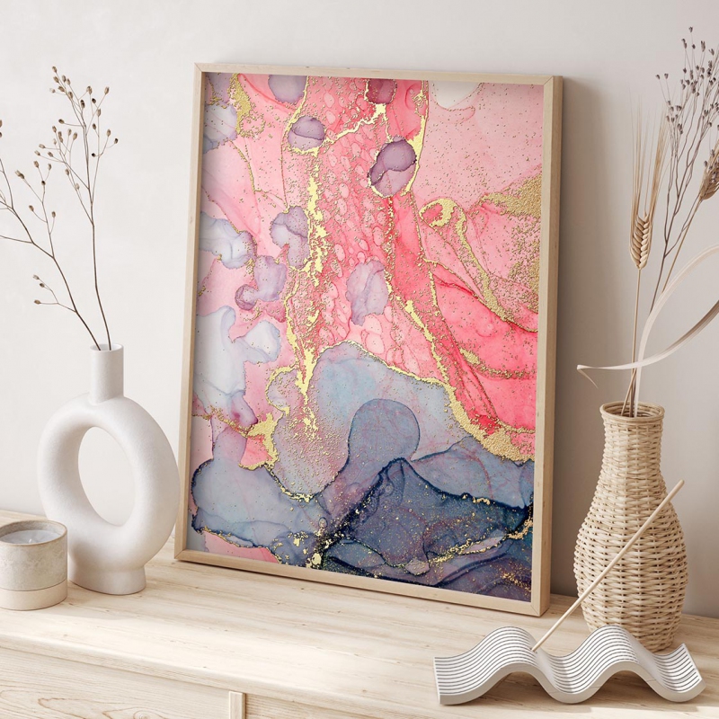 Alkoholový inkoust abstraktní pozadí 3D Zlatý Plakát