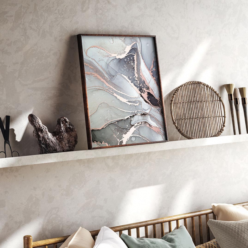 Abstraktní tekutá malba alkoholovým inkoustem 3D Růžový metalický Plakát