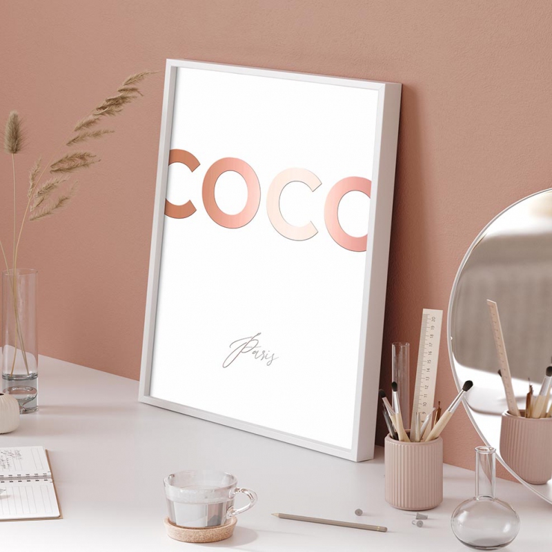Coco Paris 3D Růžový metalický Plakát