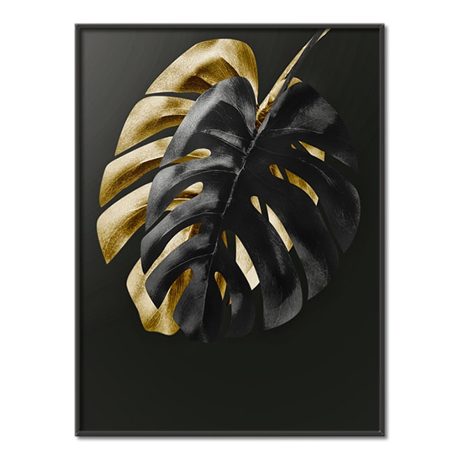 Černé a zlaté tropické listy Plakát