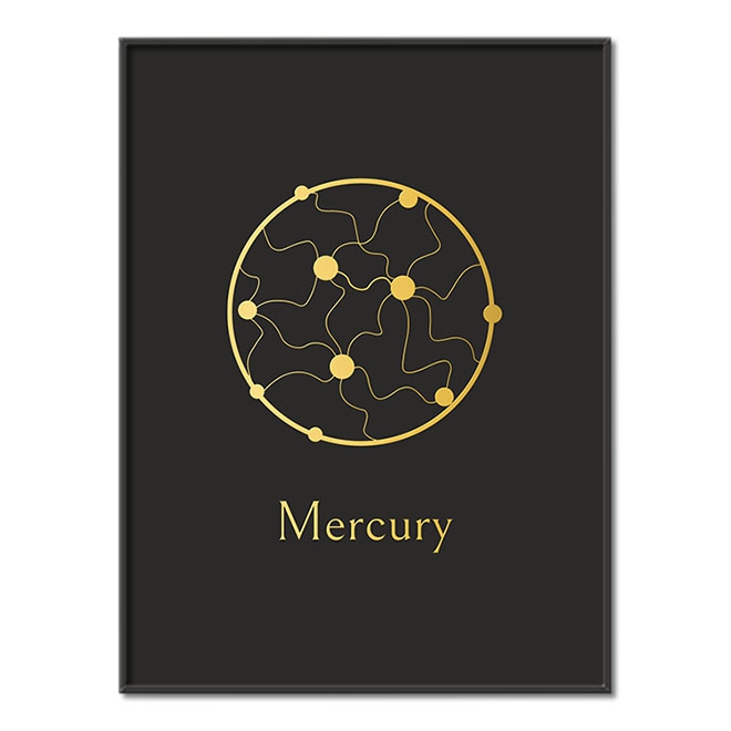 Vintage Merkur s černým pozadím 3D Zlatý Plakát