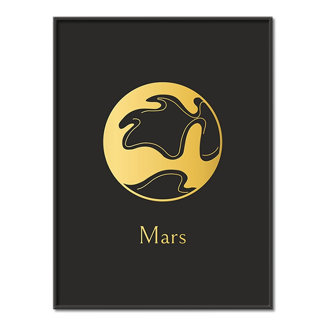 Vintage Mars s černým pozadím 3D Zlatý Plakát