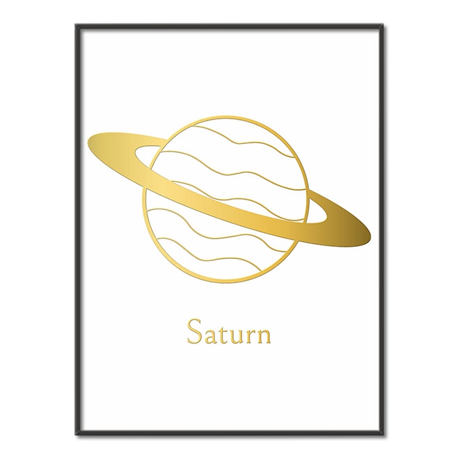 Vintage Saturn s bílým pozadím 3D Zlatý Plakát