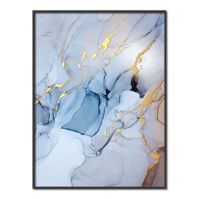 Modrá tekutá umělecká malba inkoustem 3D Zlatý Plakát