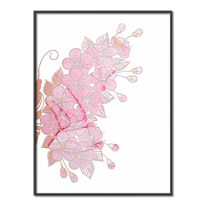 Růžový květovaný motýl 3D Růžový Plakát